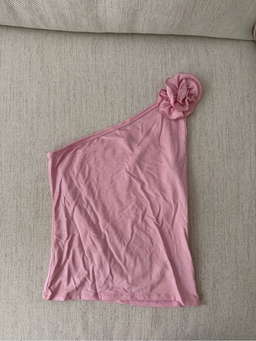 Reformation Pink One-Shoulder Floral-Rosette Camisole